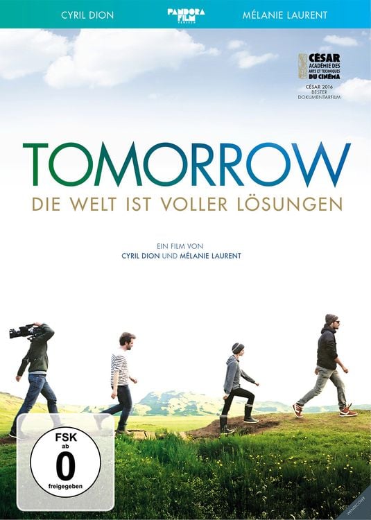 Tomorrow — Die Welt ist voller Lösungen. Tomorrow – Die Welt ist voller Lösungen (französischer Originaltitel Demain) ist ein Dokumentarfilm der Schauspielerin Mélanie Laurent (Inglourious Basterds) und des Autors und Aktivisten Cyril Dion aus dem Jahr 2015. Der Film wurde in zehn Ländern gedreht, darunter u. a. Finnland, Großbritannien und Indien. Ausgangspunkt des Films ist die momentane Situation der Welt mit ihren global zunehmenden Problemen wie der Energie- und Ressourcenverknappung oder dem Klimawandel. Auf der Suche nach Lösungen zeigt der Film verschiedene Projekte und Initiativen mit alternativen ökologischen, wirtschaftlichen und demokratischen Ideen auf. FSK: 0, 118 Min., Frankreich 2015, Regie: Mélanie Laurent, Cyril Dion.