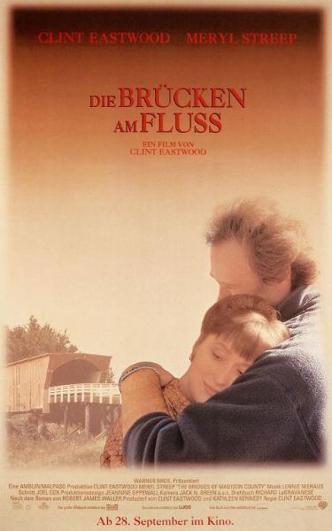 Die Brücken am Fluss.  Nach dem Tod von Francesca Johnson finden deren Kinder in den Tagebüchern ihrer Mutter den Grund für Francescas Wunsch, eingeäschert von der Roseman Bridge verstreut zu werden. In den 1960er Jahren ist die 40-jährige Farmersfrau Francesca allein zu Hause, weil ihr Mann und die Kinder für ein paar Tage zu einer Landwirtschaftsausstellung gereist sind. Zufällig lernt sie den Fotografen Robert Kincaid kennen, der in der Gegend die überdachten Holzbrücken für ein Magazin fotografiert. Francesca und Robert kommen sich rasch näher und verabreden sich für ein weiteres Treffen. Zwischen den beiden entwickeln sich Gefühle, die Francesca in einen Konflikt führen. Soll sie bei ihrem Mann und den Kindern bleiben oder der aufregenden Beziehung zu dem Fotografen eine Chance geben? FSK: 12, 135 Min., USA 1995, Regie: Clint Eastwood.